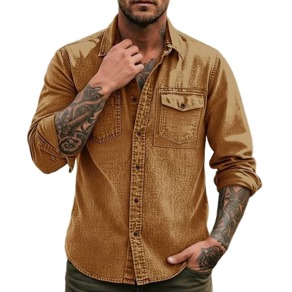 JUUYY Men's Long Sleeve Shirt Button Down Casual Work Shirts Lightweight Classic Outdoor Hiking Fishing Shirt with Flap Pockets Khaki XL