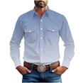 thumbnail image 1 of JUUYY Men's Long Sleeve Shirts Casual Button Down Cotton Work Shirt Retro Trendy Gradient Print Lapel Shirt Jacket with Two Pockets Light Blue L, 1 of 8