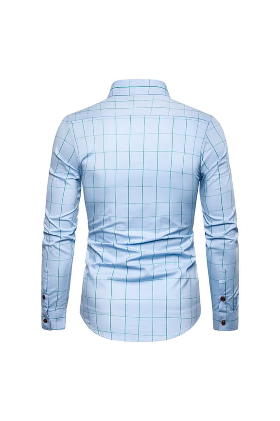 Men's Long Sleeve Slim Fit Brushed Plaid Flannel Shirts Button Down Regular Fit Business Checkered Dress Shirts Light Blue L