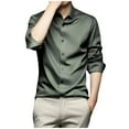thumbnail image 1 of JUUYY Men's Long-sleeved Ice Silk Business Shirt Anti-Wrinkle Quick-Drying Luxury Shiny Silk Like Satin Button Up Dress Shirts Army Green M, 1 of 2