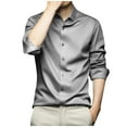 thumbnail image 1 of JUUYY Men's Long-sleeved Ice Silk Business Shirt Anti-Wrinkle Quick-Drying Luxury Shiny Silk Like Satin Button Up Dress Shirts Gray XXXXXL, 1 of 2