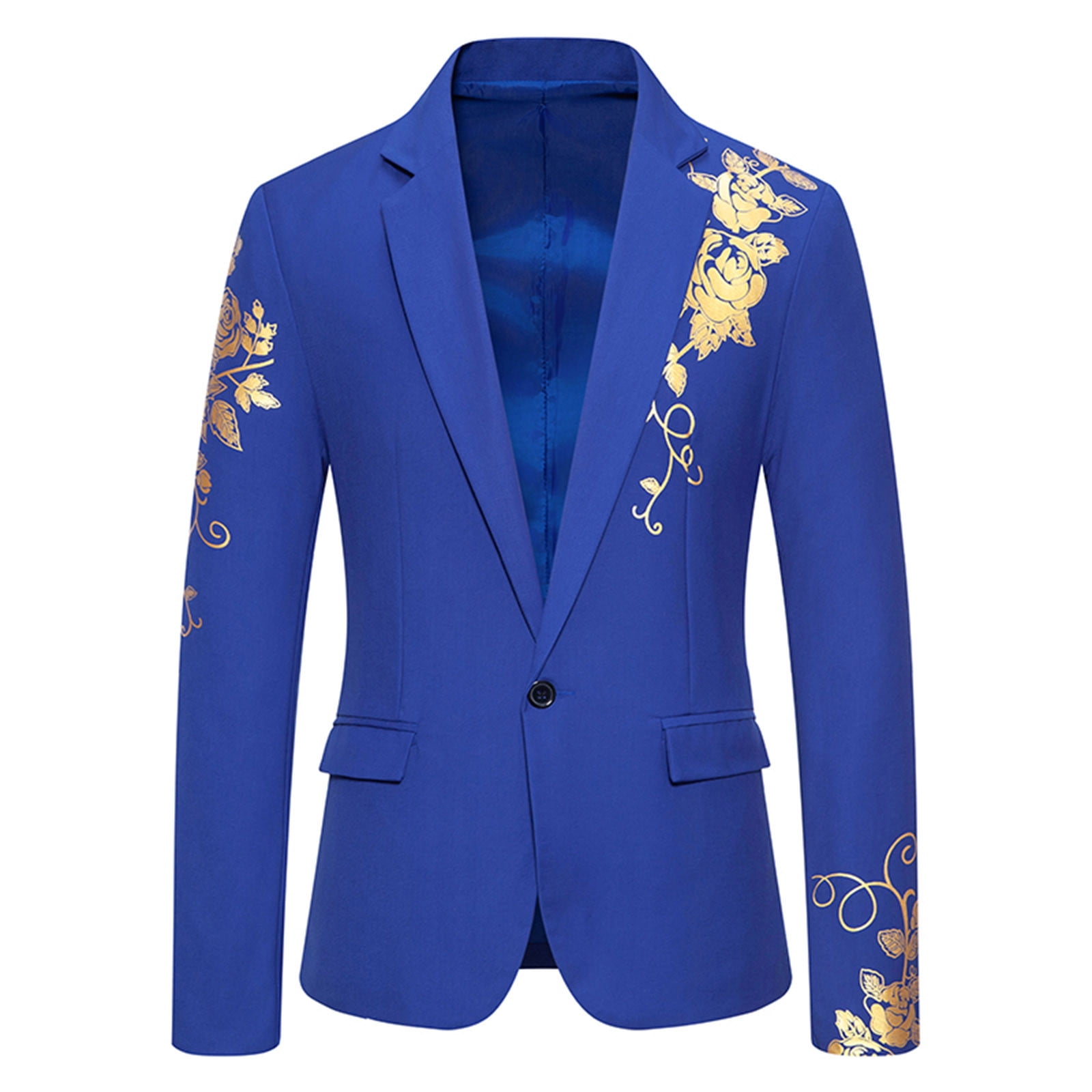 JUUYY Men s Luxurious Gold Bronzing Blazers Slim Fit Long Sleeve Suit Jacket Sport Coats for Wedding Formal Business Blue XL Walmart