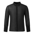 thumbnail image 1 of JUUYY Men's Mesh Sheer See Through Long Sleeve Trendy Outfit Turndown Collar Button Front Party Shirt Tops Black XXL, 1 of 5