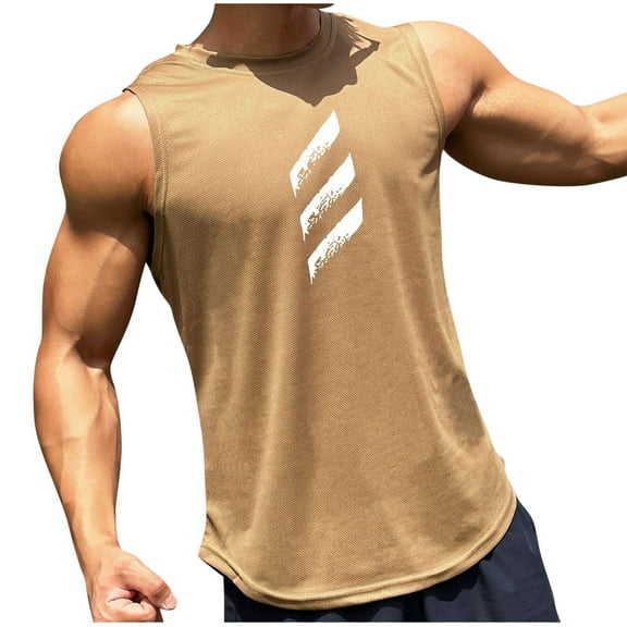 JUUYY Men's Mesh Sleeveless Tank Tops Muscle Workout Tank Top Mesh Material Quick Dry Running Gym Sports Fitness Shirts Khaki L
