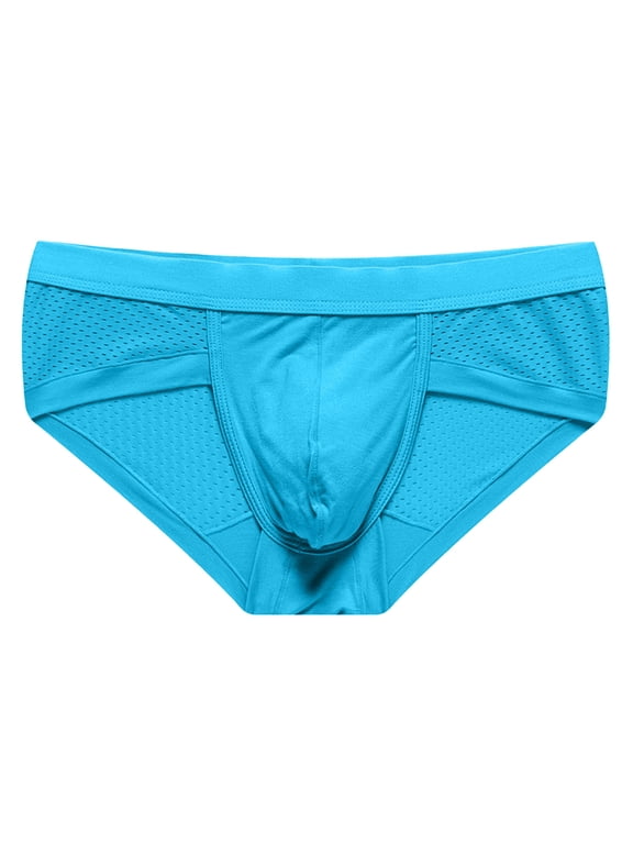 Men's Mesh Underwear Briefs Soft Low Rise Bulge Pouch Underwear Modal Breathable Briefs Blue XXXL