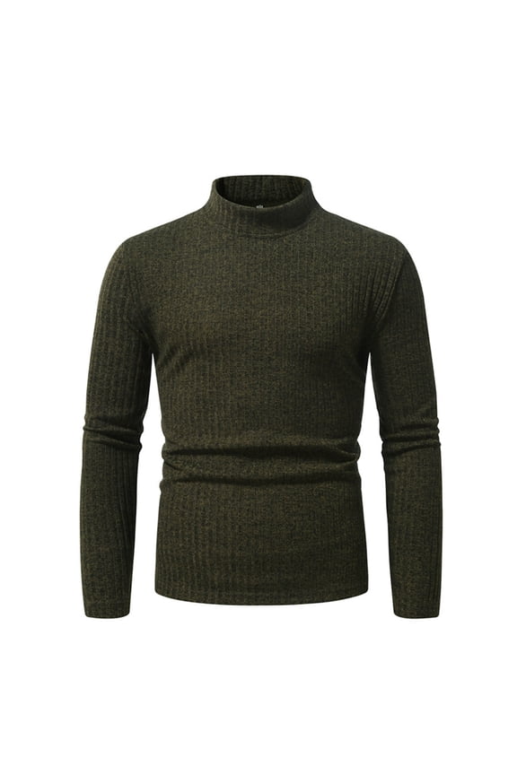 Men's Mock Neck Sweater Ribbed Slim Fit Long Sleeve Turtleneck Pullover Solid Color Winter m Sweater Army Green L