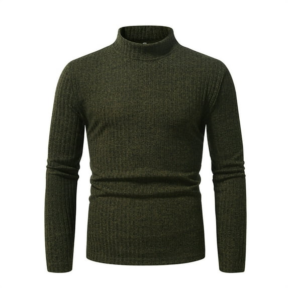 JUUYY Men's Mock Neck Sweater Ribbed Slim Fit Long Sleeve Turtleneck Pullover Solid Color Winter m Sweater Army Green M