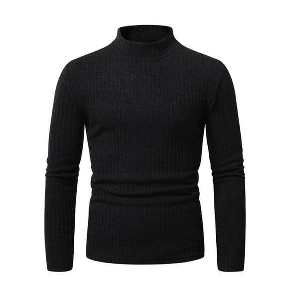 JUUYY Men's Mock Neck Sweater Ribbed Slim Fit Long Sleeve Turtleneck Pullover Solid Color Winter m Sweater Black S