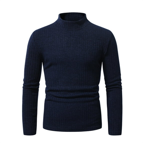 JUUYY Men's Mock Neck Sweater Ribbed Slim Fit Long Sleeve Turtleneck Pullover Solid Color Winter m Sweater Navy M