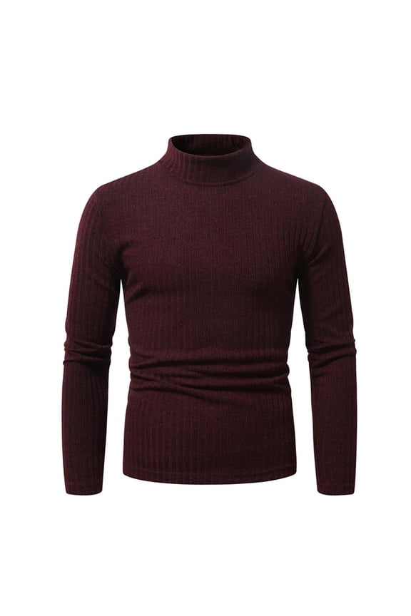 Men's Mock Neck Sweater Ribbed Slim Fit Long Sleeve Turtleneck Pullover Solid Color Winter m Sweater Wine M