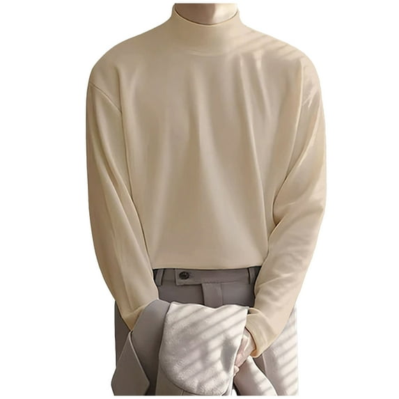 JUUYY Men's Mock Neck Sweater m Solid Color Casual Comfortable Tops Long Sleeves Business Casual Handsome Falll Winter Shirts Khaki XL
