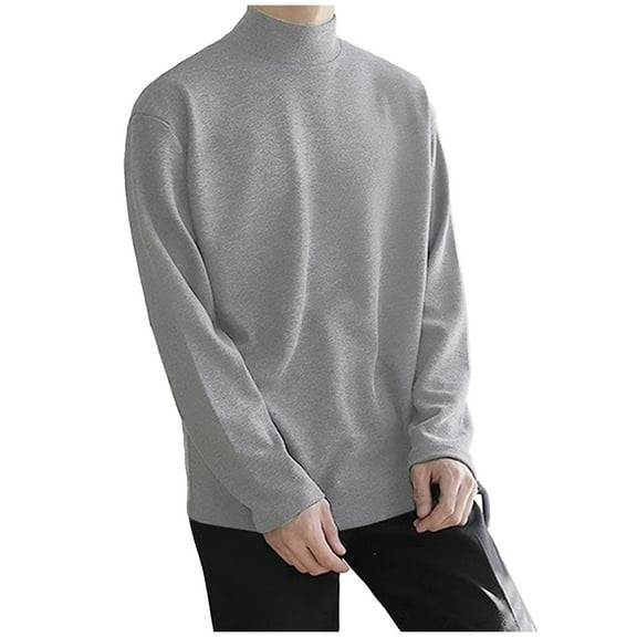 JUUYY Men's Mock Neck Sweater m Solid Color Casual Comfortable Tops Long Sleeves Business Casual Handsome Falll Winter Shirts Gray S