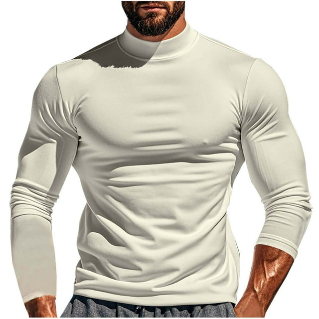 JUUYY Men's Mock Turtleneck T-Shirts Long Sleeve Solid Color Tees ...