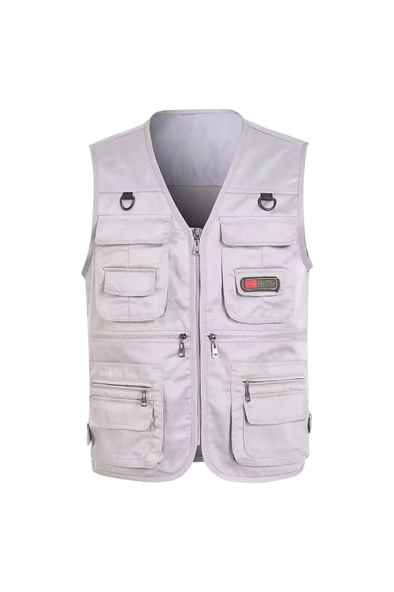 Men's Multi Pockets Zipper Work Utility Vests Photo Safari Travel Vest Workwear Jackets Outdoor Waistcoat Gray XXL