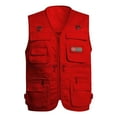 thumbnail image 1 of JUUYY Men's Multi Pockets Zipper Work Utility Vests Photo Safari Travel Vest Workwear Jackets Outdoor Waistcoat Red XXXL, 1 of 2