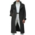 thumbnail image 1 of JUUYY Men's Notch Lapel Double Breasted Long Trench Coat Casual Cotton Blend Solid Color Trebdy Winter Warm Peacoat Black S, 1 of 6