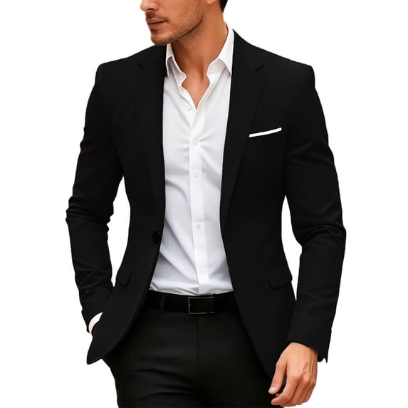 JUUYY Men's One Button Blazer Jacket Notch Lapel Long Sleeve Business Work Casual Stylish Regular Fit Formal Suit Coat with Pockets Black M