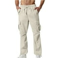 thumbnail image 1 of JUUYY Men's Outdoor Work Pants Multi Pocket Straight Leg Casual Loose Drawstring Elastic Waist Adjustable Cuff Cargo Pants Beige M, 1 of 9