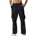 thumbnail image 1 of JUUYY Men's Outdoor Work Pants Multi Pocket Straight Leg Casual Loose Drawstring Elastic Waist Adjustable Cuff Cargo Pants Black S, 1 of 9
