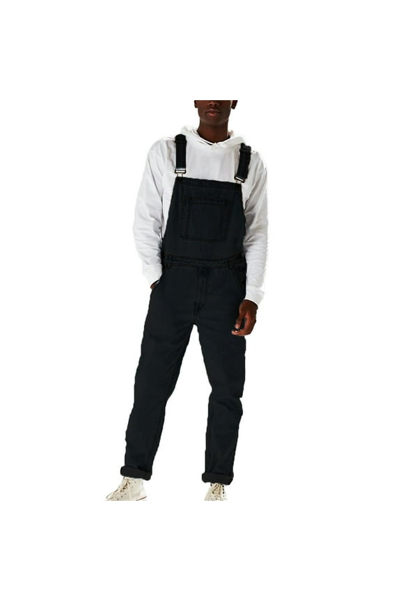 Men's Overalls Denim Bib Black Jumpsuit Fashion Letters Adjustable Workwear Slim Fit Jumpsuit with Pockets Black XXL