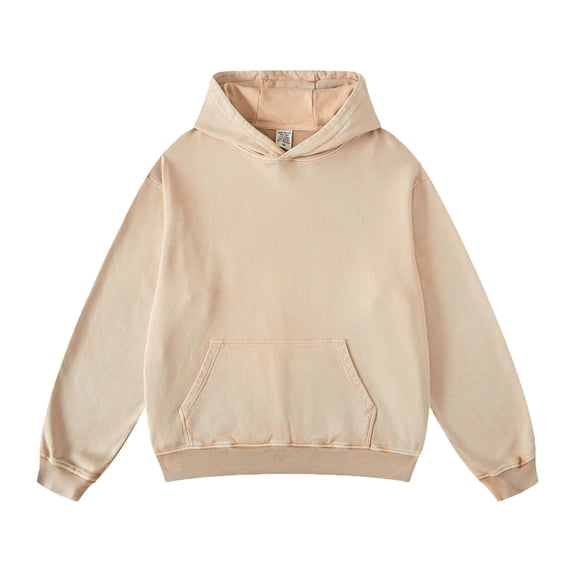 JUUYY Men's Oversized Hoodie Couples Terry Heavyweight Hoodies Pullover Vintage Hoodie Sweatshirts Streetwear Khaki S