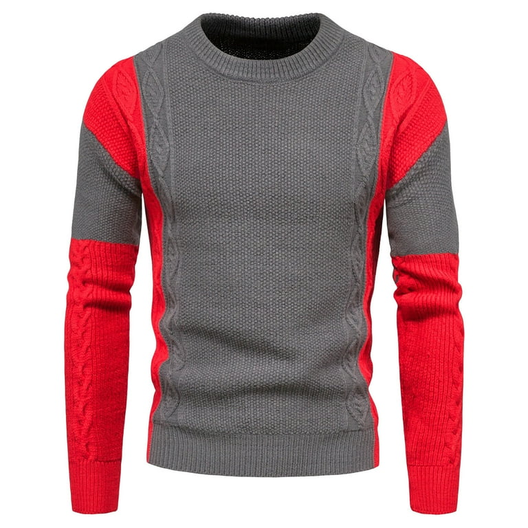 Juuyy Men s Oversized Sweater Gym Slim Muscle Fit Knitted Sweaters Causal Fashion Crewneck Color Block Knitwear Sweaters Gray L Size Large
