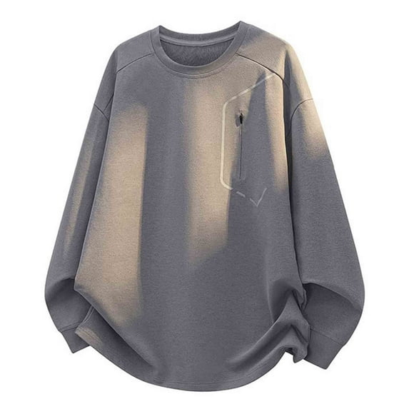 JUUYY Men's Oversized Sweatshirt Long Sleeve Crew Neck Zipper Pocket Quick Dry Breathable Loose Fit Casual Running Fitness Sports Tops Gray L