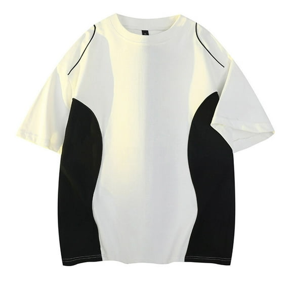 JUUYY Men's Oversized T Shirts Color Contrast Short Sleeve Tees Loose Fit Baggy Shirts Crew Neck Tshirt Tops White XXL
