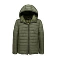 thumbnail image 1 of JUUYY Men's Packable Puffer Jacket Lightweight Hooded Zipper Padded Jackets Plus Size Windproof Solid Color Winter Warm Down Coat Army Green XXXL, 1 of 3