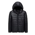 thumbnail image 1 of JUUYY Men's Packable Puffer Jacket Lightweight Hooded Zipper Padded Jackets Plus Size Windproof Solid Color Winter m Down Coat Black XXL, 1 of 3