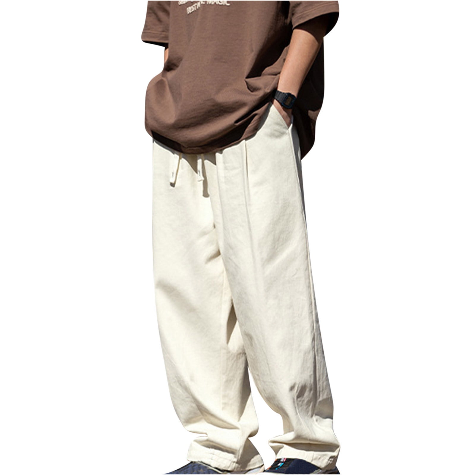 JUUYY Men's Pants Fashion Cargo Trousers Wide Leg Baggy