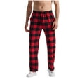 thumbnail image 1 of JUUYY Men's Plaid Casual Pants Elastic Waist Drawstring Loose Fit Straight Leg Sport Pants Leisure Home Trousers‌ with Pocket Red M, 1 of 6