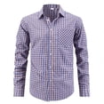 thumbnail image 1 of JUUYY Men's Plaid Shirt Slim Fit Long Sleeve Button Down Shirt Lapel Collar Business Casual Dress Shirts with Pocket Navy XL, 1 of 5