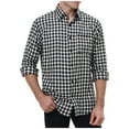 thumbnail image 1 of JUUYY Men's Plaid Shirts Fashion Checkered Long Sleeve Button Up Shirt Lapel Collar Casual Office Work Versatile Shirt Tops Black S, 1 of 7