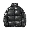 thumbnail image 1 of JUUYY Men's Plus Size Hooded Winter Coat Warm Puffer Jacket Metallic Shiny Thicken Cotton Solid Color Down Coat Black XXL, 1 of 6