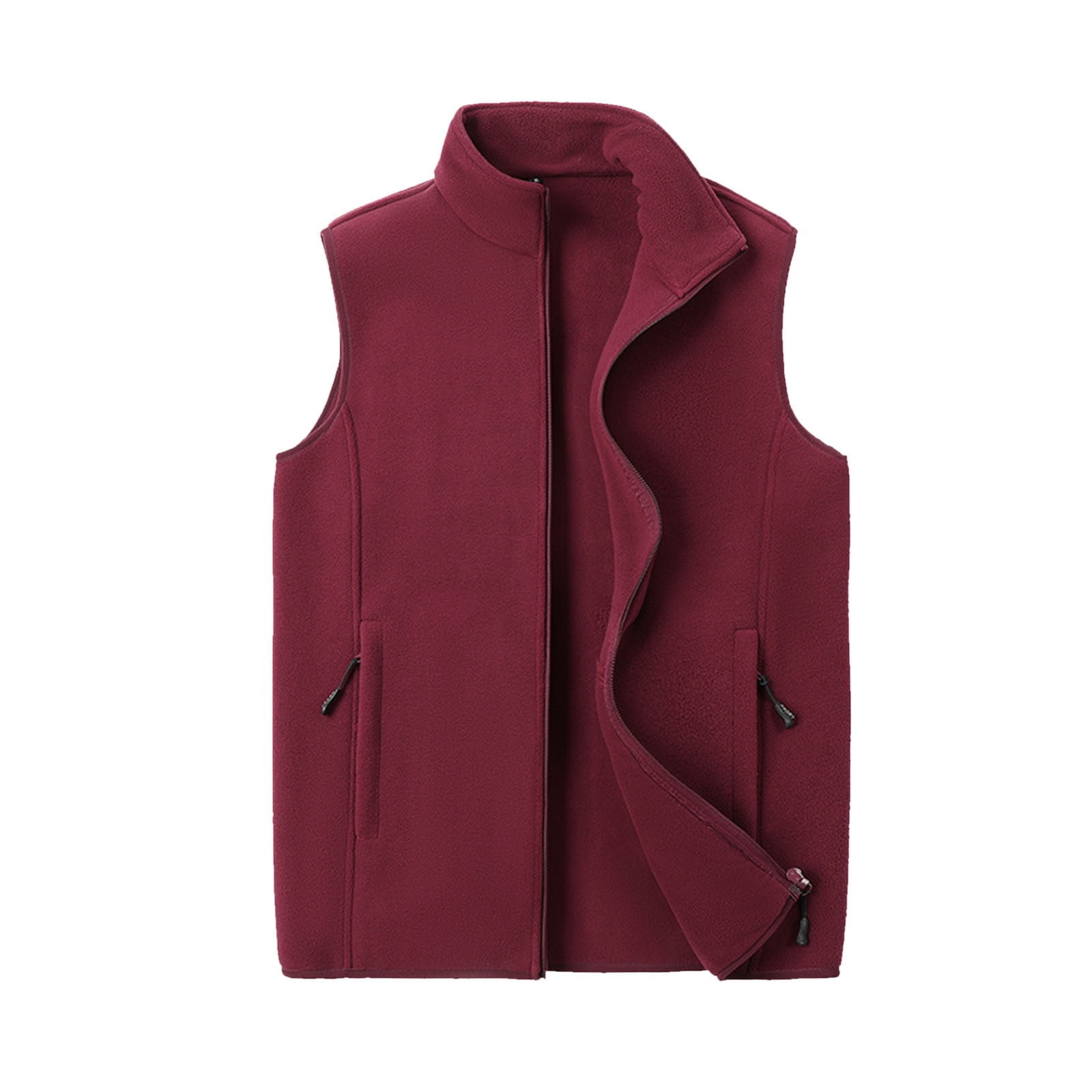 JUUYY Men s Polar Fleece Vest Casual Lightweight Full Zip Sleeveless Solid Color Fashion Jacket with Pockets Wine XL Walmart