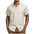 thumbnail image 1 of JUUYY Men's Polka Dot Print Button Down Shirts Loose Fit Summer Short Sleeve Casual Lapel Lightweight Comfortable Vacation Beach Shirt Top Beige L, 1 of 5