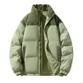 thumbnail image 1 of JUUYY Men's Puffer Jacket Thickened Winter Coat Warm Stand Collar Long Sleeve Color Block Zip Up Insulated Jacket Windproof Padded Coats Green XXL, 1 of 4