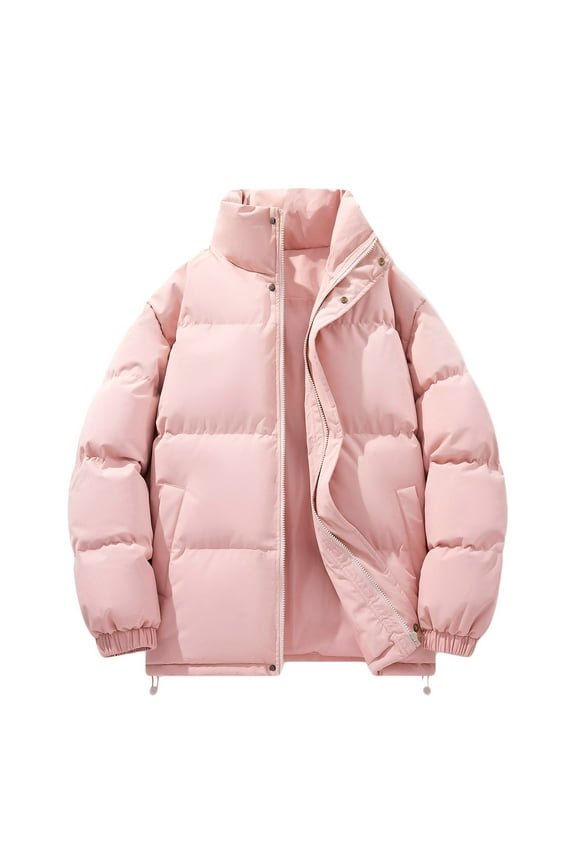 Men's Puffer Jacket Zip Up Stand Collar Long Sleeve Quilted Jacket Waterproof Winter Warm Thicken Jacket Pink XXXXL