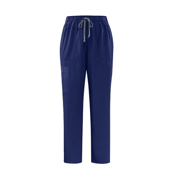 JUUYY Men's Pull-On Pants with Multi-Pockets Elastic Waist Drawstring Straight Leg Pants Scrub Pants Nursing Uniform Work Bottoms Dark Blue XS