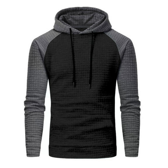 JUUYY Men's Pullover Hoodies Plaid Jacquard Long Sleeve Drawstring Hipster Casual Hooded Sweatshirts with Kanga Pockets Black XL