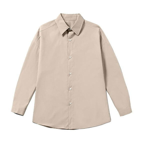JUUYY Men's Pure Silk Blouses Long Sleeve Solid Color Shirt Workwear Button Lapel Elegant Shirts Lapel Luxurious Casual Clothes Khaki XXXXXL