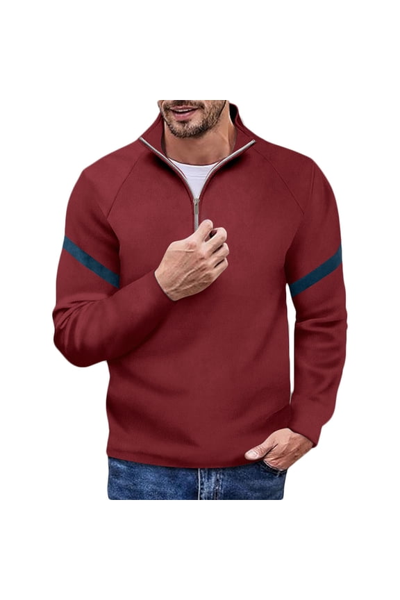 Men's Quarter Zip Casual Comfort Golf Running Sweater Lightweight Soft Pullover Collar Solid Color Sweatshirt Wine XXL