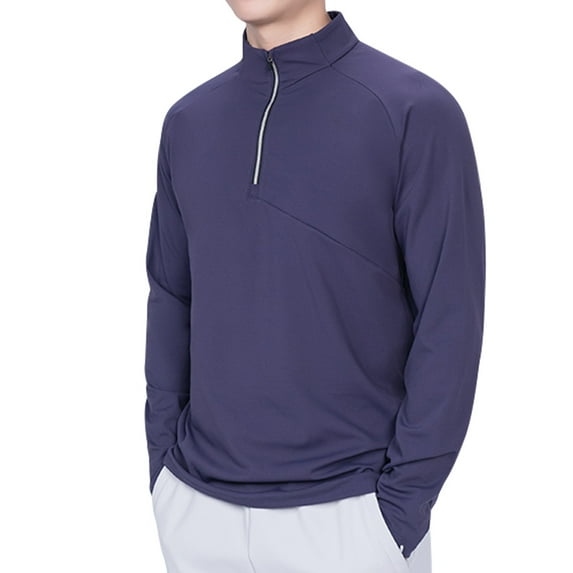 JUUYY Men's Quarter Zip Pullover Lightweight Long Sleeve Hiking Athletic Sweatshirts Performance Mock Neck 3/4 Zip Sweatshirt Purple XXXL
