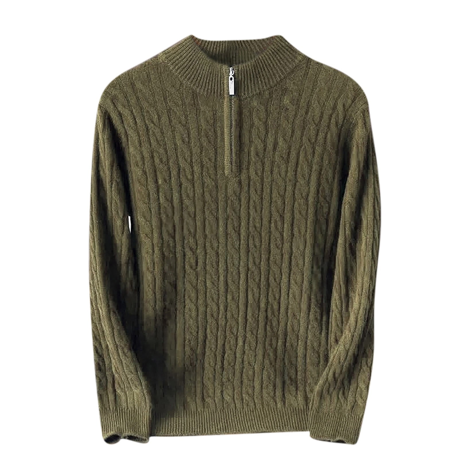 JUUYY Men's Quarter Zip Sweater Cable Knit Mock Neck
