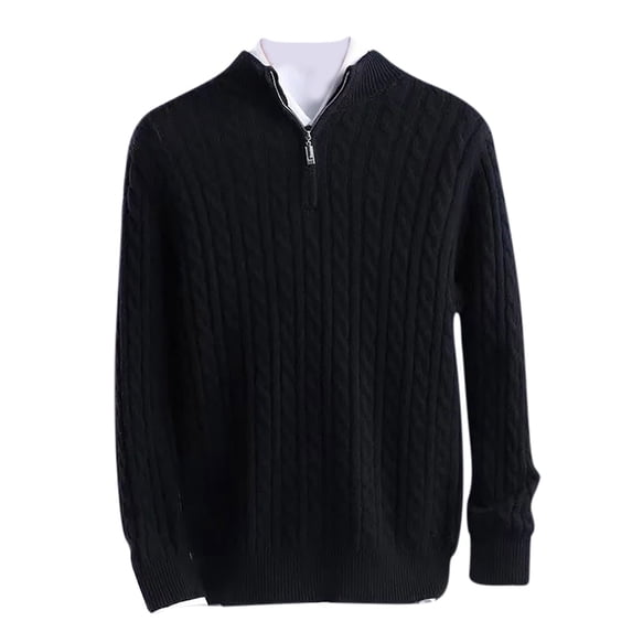 JUUYY Men's Quarter Zip Sweater Cable Knit Mock Neck Pullover Sweater Solid Color Regular Fit Soft Casual Thickened Sweaters Black M