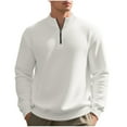 thumbnail image 1 of JUUYY Men's Quarter Zip Sweatshirt Mock Neck Textured Long Sleeve Pullover Casual Knit Solid Color Lightweight Sweatshirt Tops White S, 1 of 9