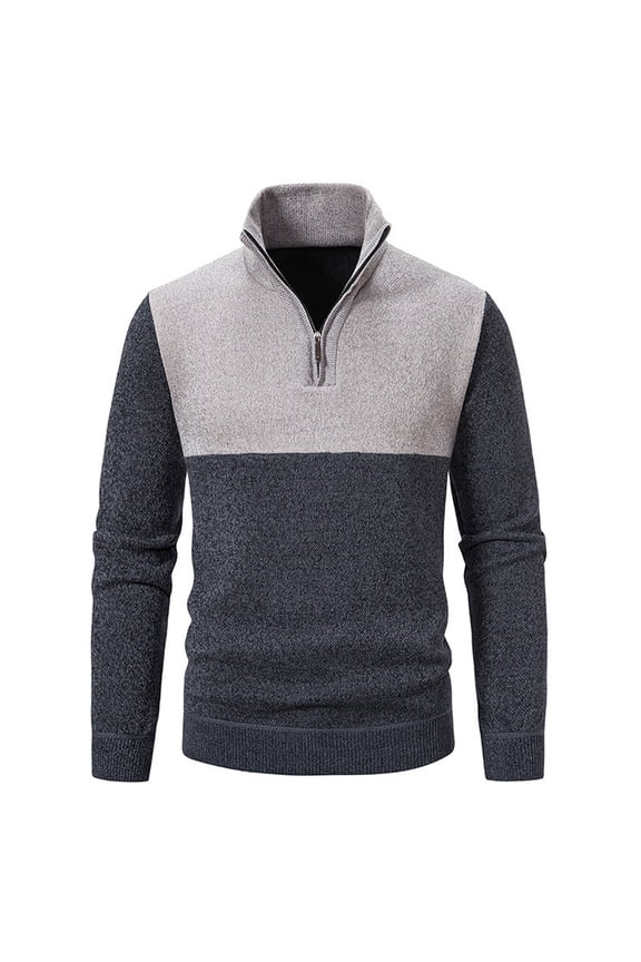 Men's Quarter Zip Up Sweaters Slim Fit Casual Knitted Stand Collar Turtleneck Pullover Color Block Sweater Beige M