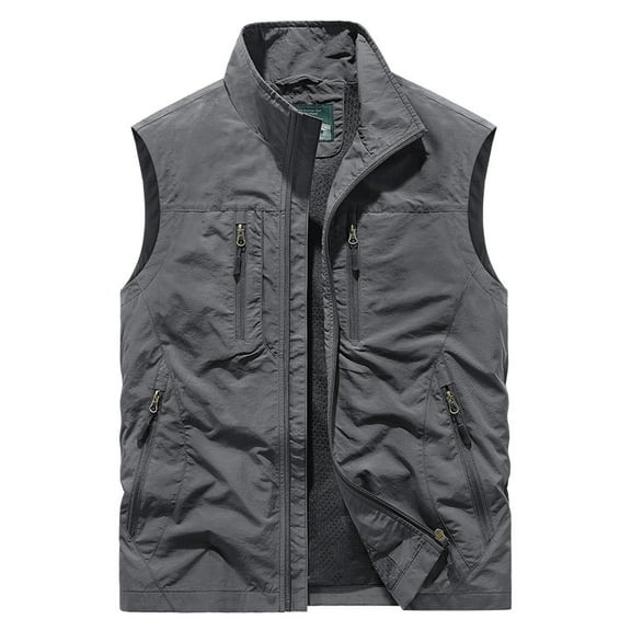 JUUYY Men's Quick Drying Work Clothes Lightweight Outdoor Work Vest Sleeveless Solid Color Zipper Waistcoat Vest with Pockets Dark Gray XXXXXL