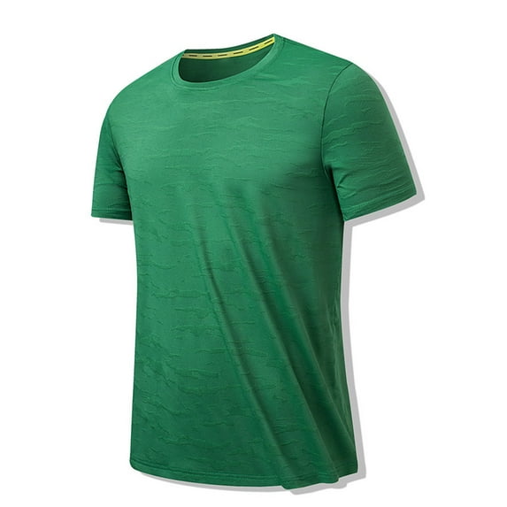JUUYY Men's Quick-drying Solid Short Sleeve T-shirt Crewneck Lightweight Slim Stretch Sports T-shirt Top Z04-Army Green XXXL